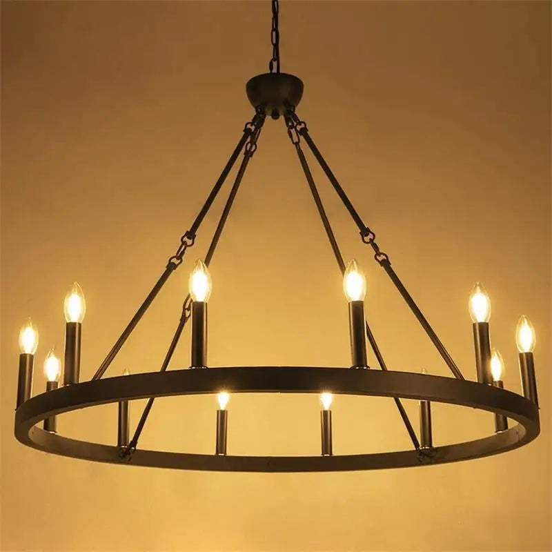 lustre industriel moderne en fer rond avec led pour décoration - vue 6 sur 10