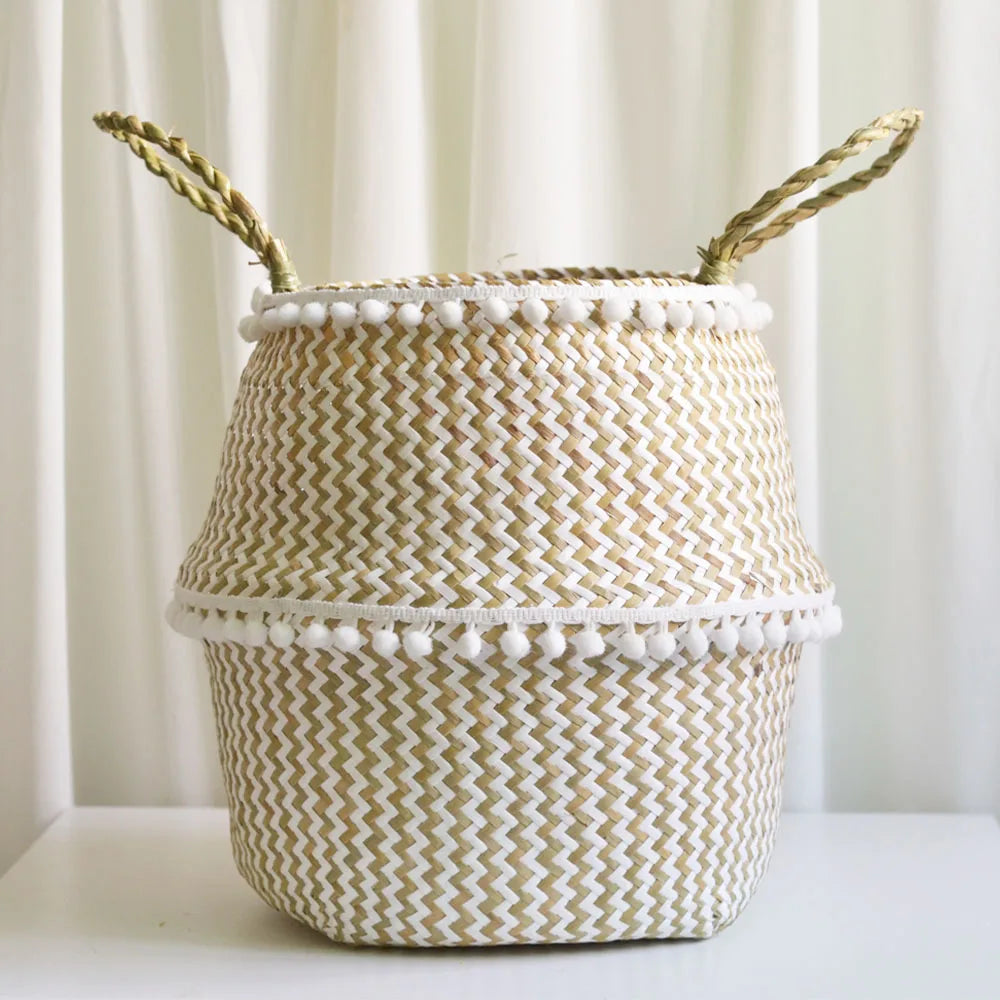 panier pliable en paille d'algues pour rangement et décoration intérieure - vue 6 sur 7