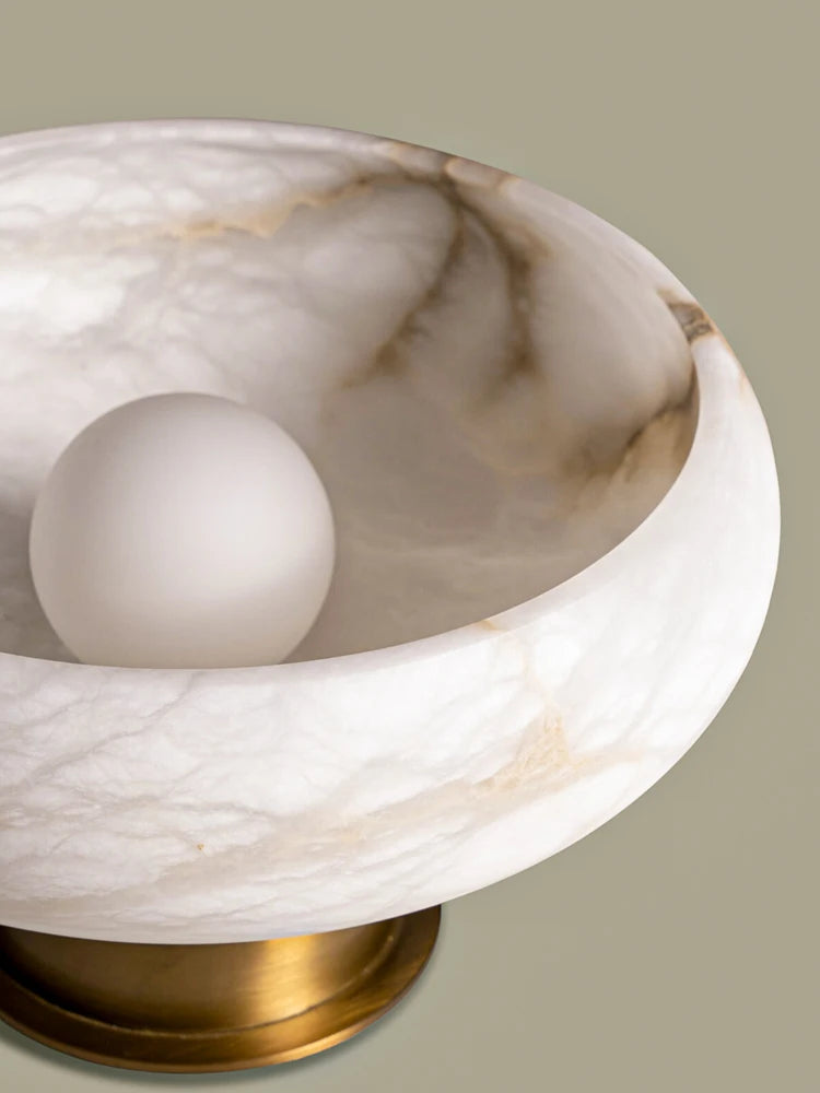 lampe de chevet en laiton et marbre flocon de neige naturel - vue 6 sur 7