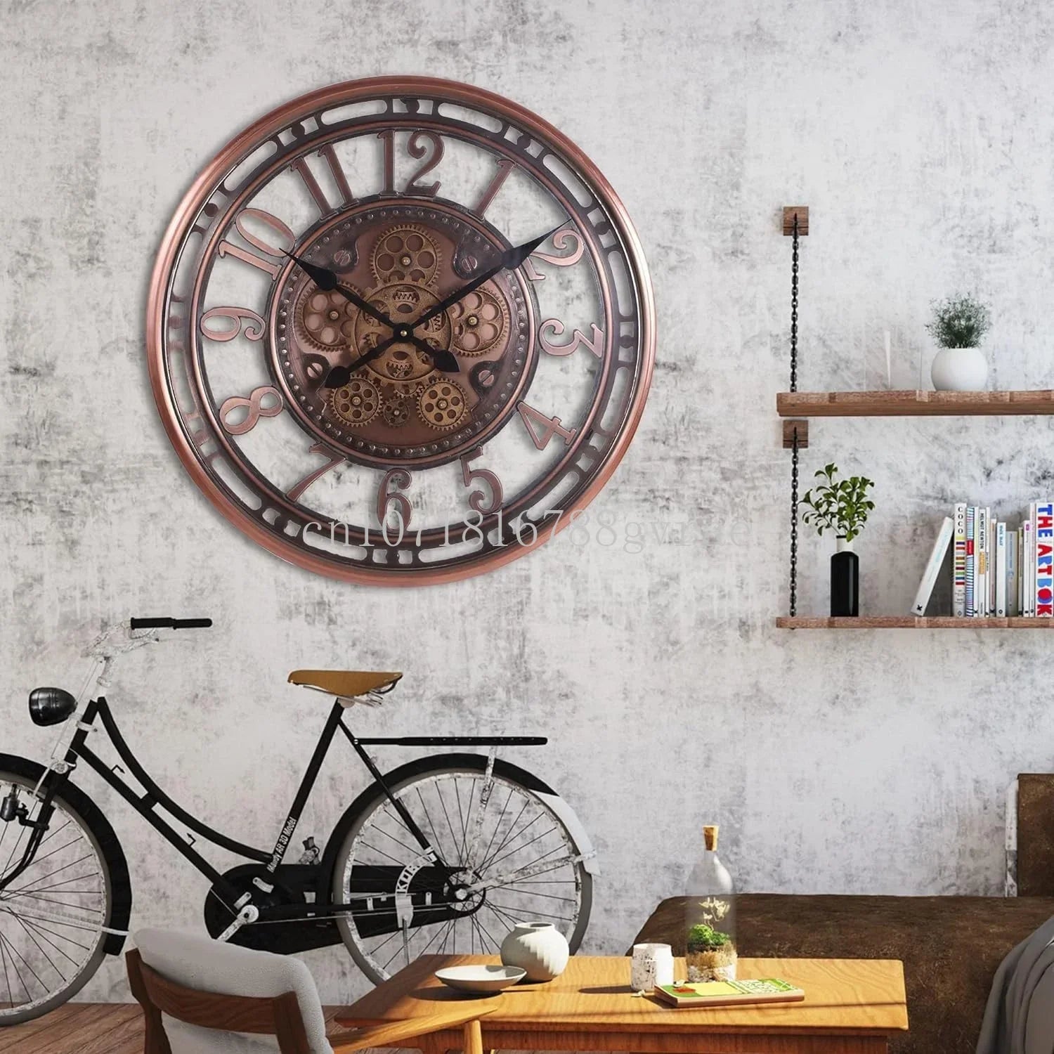 horloge murale industrielle en métal avec engrenages mobiles décorative - vue 6 sur 14