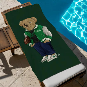 Quick-drying microfibre beach towel with bear print for travel