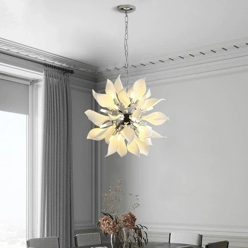 lustre moderne en céramique avec pétales de fleurs et lumière led - vue 3 sur 15