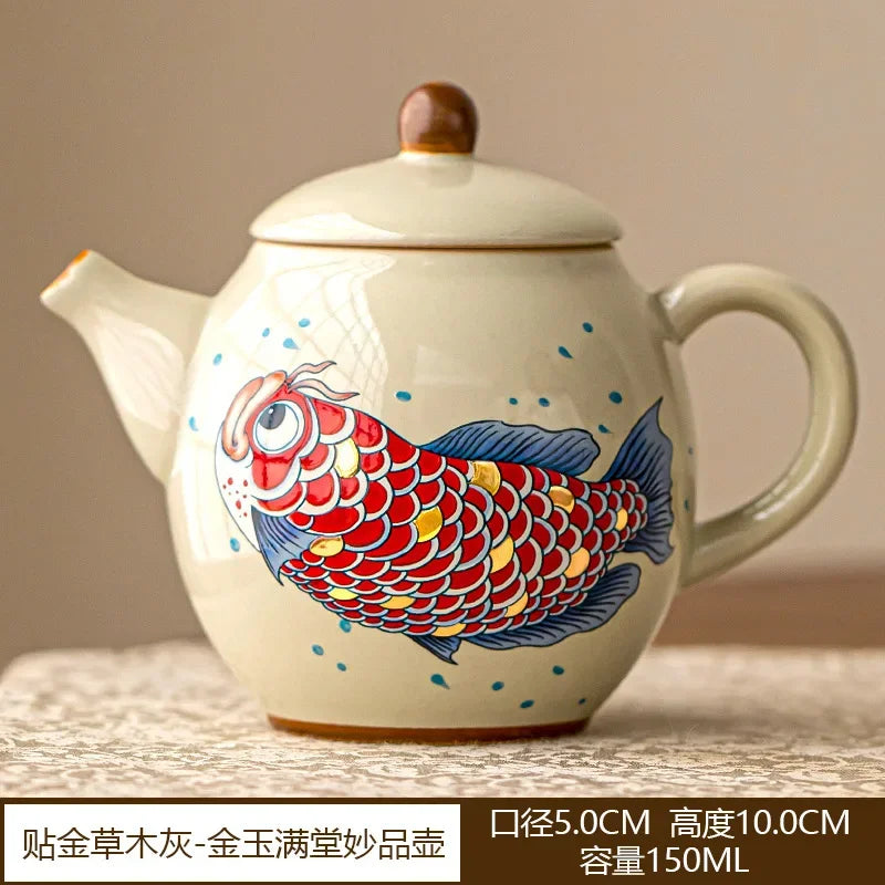 Théière chinoise céramique arowana style kung fu rétro - vue 7 sur 7