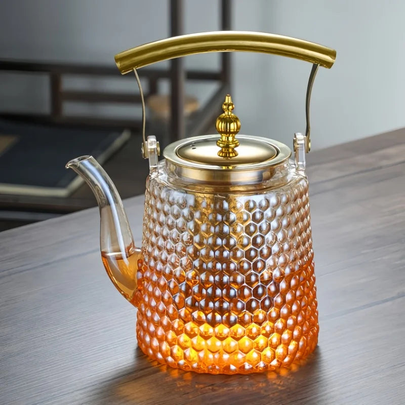 Théière japonaise verre borosilicate rétro poignée cuivre