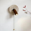 applique murale en pierre et bois avec interrupteur et ampoule ronde