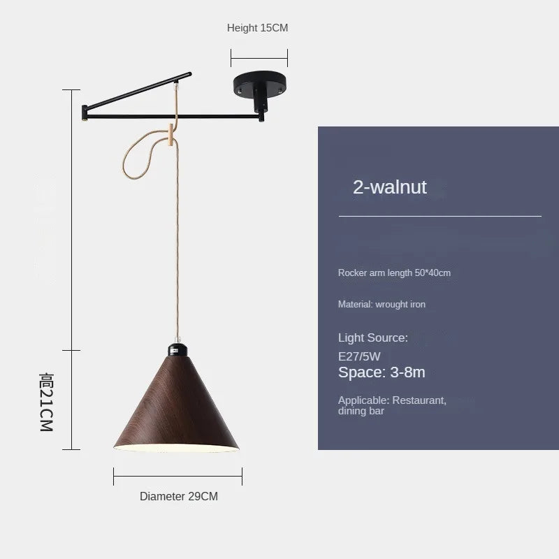 lustre moderne à led créatif avec bras rétractable en bois artistique - vue 8 sur 16