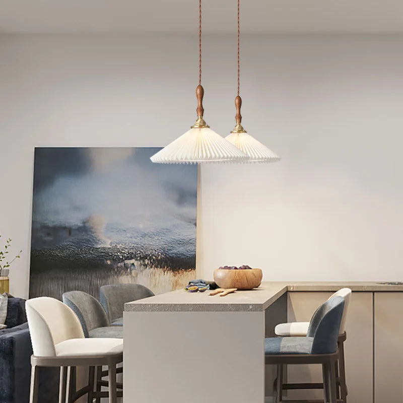 lustre plissé rétro japonais en noyer nordique pour intérieur - vue 6 sur 14