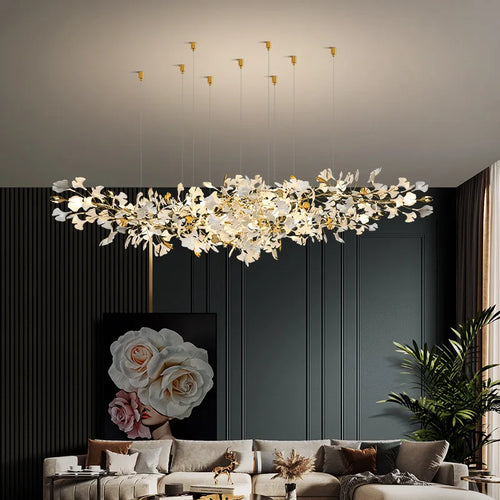 Ginkgo feuille cage d'escalier long lustre lumière atmosphérique villa de luxe duplex bâtiment loft hall d'hôtel lampes d'art créatives