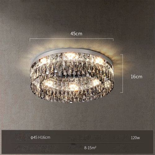plafonnier led cristal doré chromé intensité variable design moderne - vue 9 sur 18
