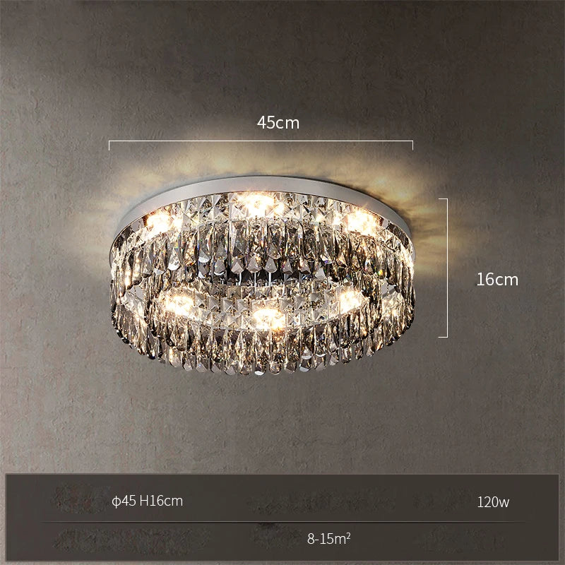 plafonnier led cristal doré chromé intensité variable design moderne - vue 8 sur 18