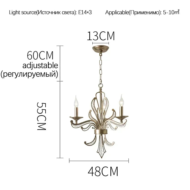 American retro crystal chandelier, French creative candle design, bedroom, living room, study, interior decoration lamp - vue 9 sur 9