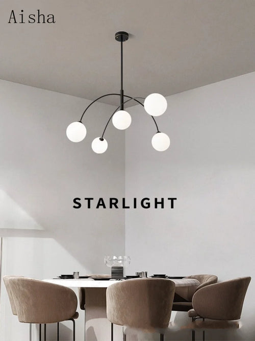 Minimalist Nordic pendant light with 5 decorative glass shades - vue 3 sur 8