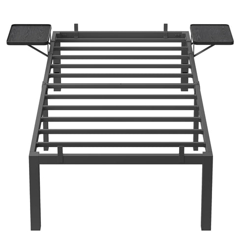 VASAGLE Single Bed Frame, Metal Bed Frame, with Bedside Shelves, Guest Bed Frame, for 90 x 190 cm Mattresses, Easy Assembly