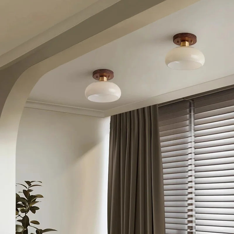 Walnut Wood Ceiling Light Fixture, Modern Wabi-Sabi Style, Grass Led Ceiling Lamp for Hallway, Entryway, Kitchen, Foyer - vue 4 sur 7