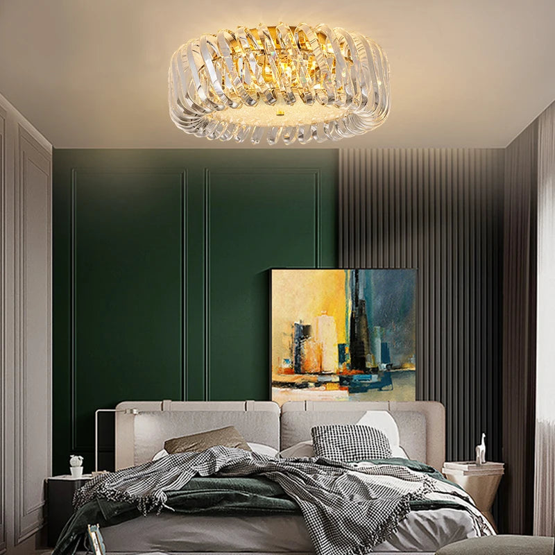 plafonnier moderne rond en cristal doré à led dimmable - vue 3 sur 16