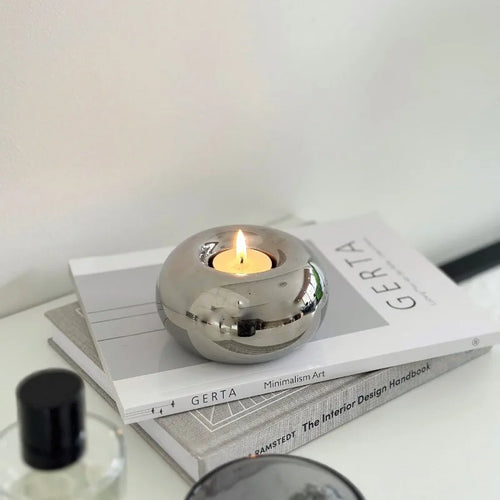 lustre moderne en céramique argentée avec bougies décoratives - vue 2 sur 8