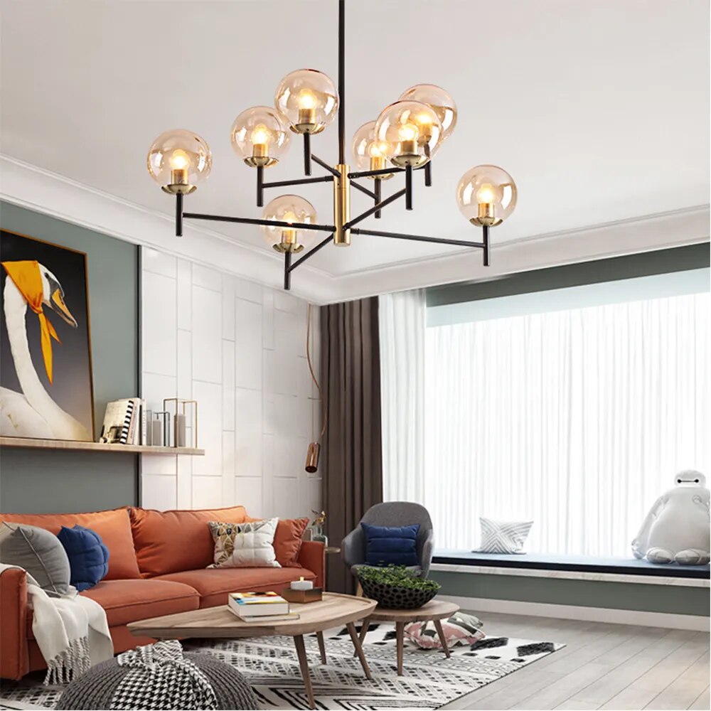 Lustre noir moderne éclairage LED décoration maison suspension - vue 3 sur 13