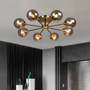 lustre boule led design en verre transparent et gris fumé
