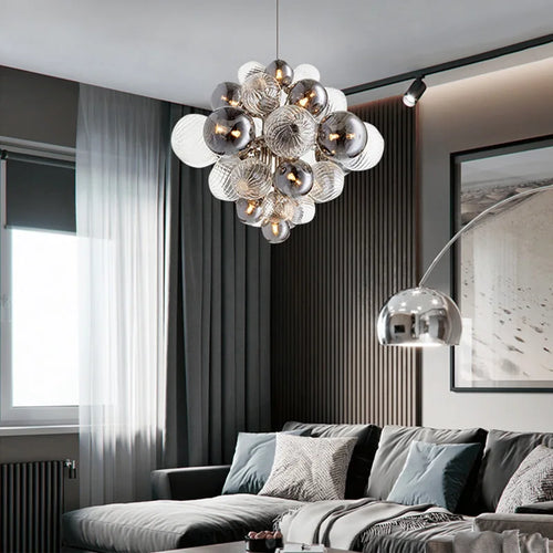 lustre nordique créatif en fer et bulles de verre