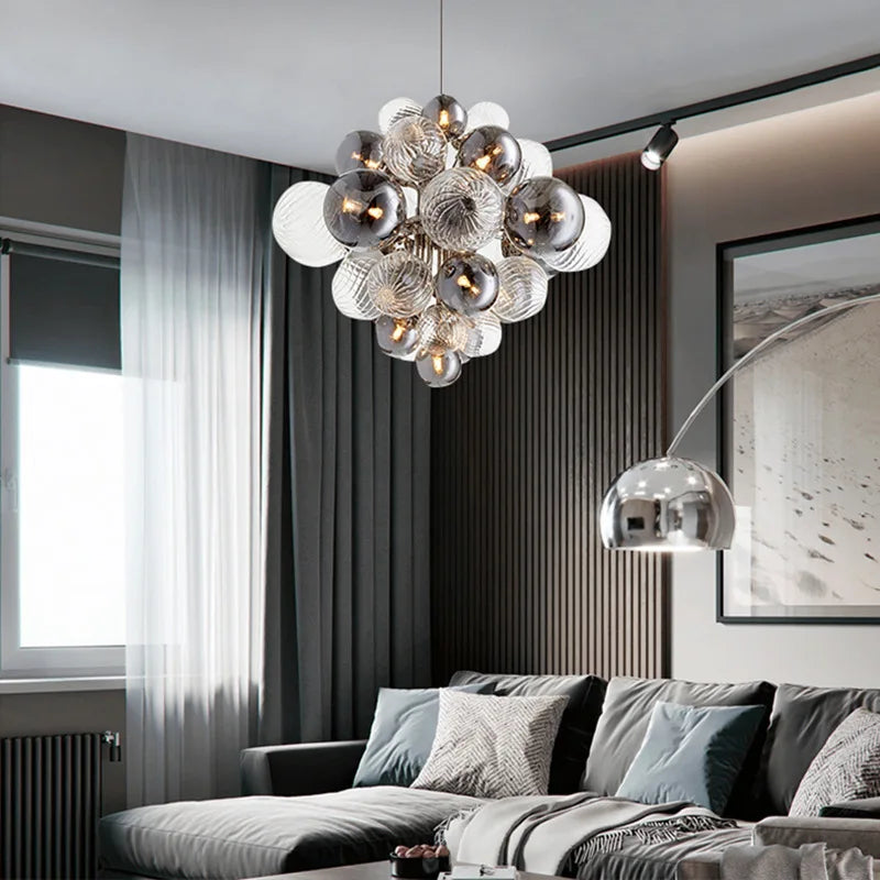 lustre nordique créatif en fer et bulles de verre - vue 6 sur 10