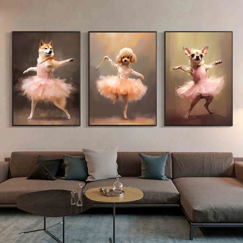 portraits de ballerine de chien art abstrait mural kawaii - vue 3 sur 26