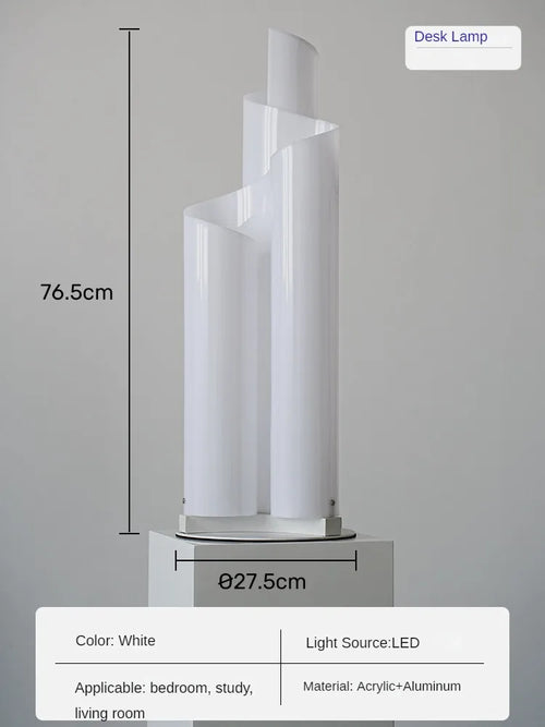 Minimalist desk lamp in clear acrylic and decorative aluminium