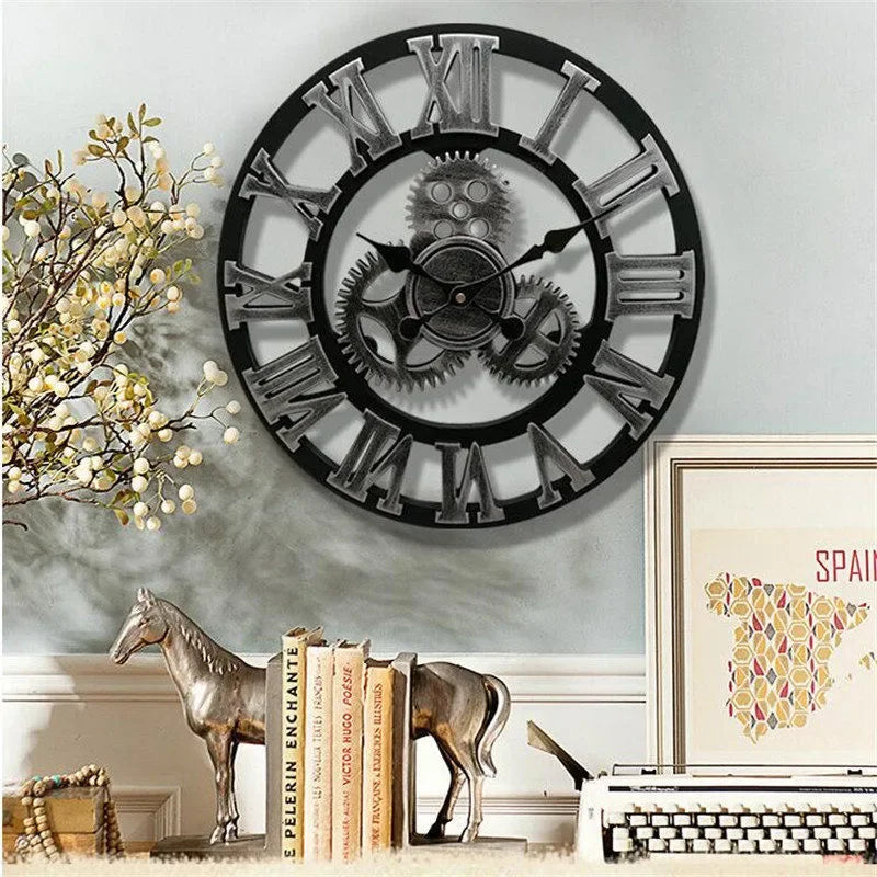 horloge murale rétro en bois style industriel pour décoration intérieure - vue 7 sur 7