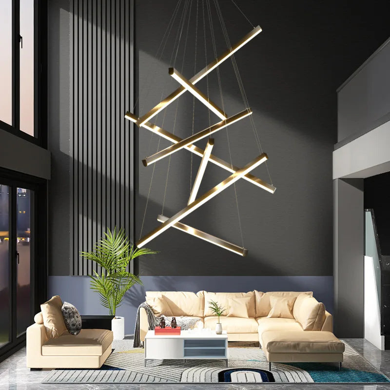 lustre moderne minimaliste duplex led longue suspension - vue 6 sur 10