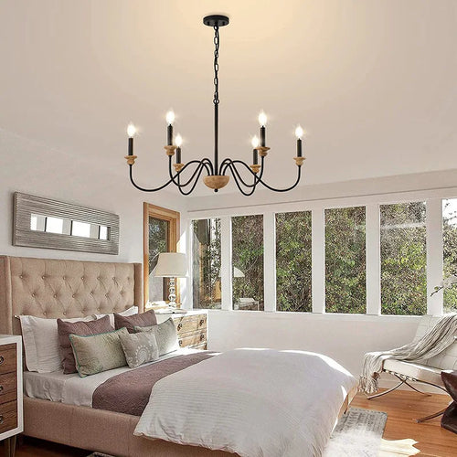 Lustre à 6 têtes rétro américain Rural bois français nordique