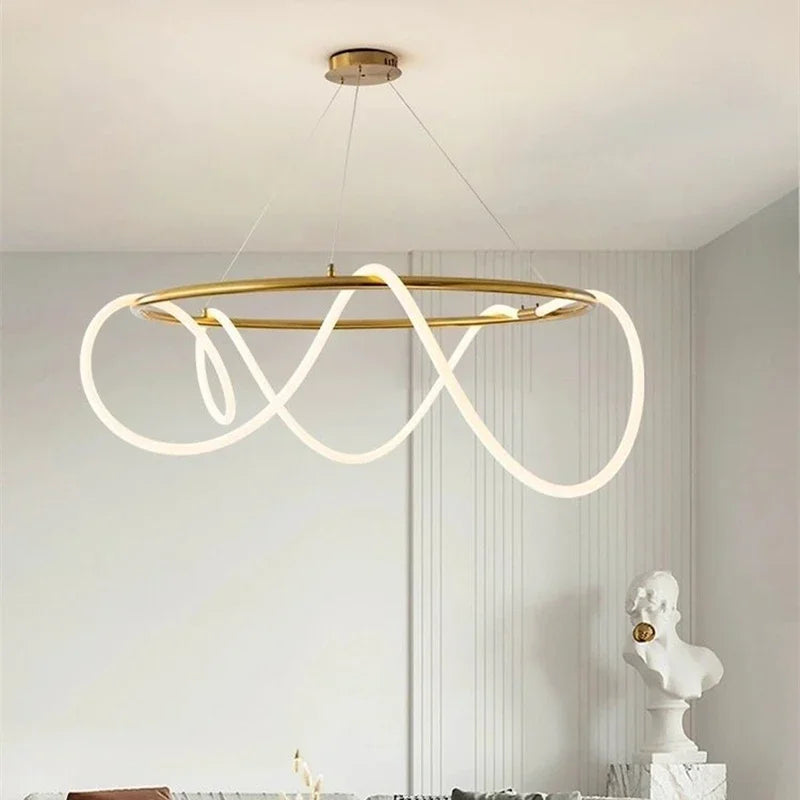 Nordic Modern Round Ceiling Chandelier For Living Room Restaurant Bedroom Hotel Home Decor Hanging Led Lamp Lustre Lighting - vue 3 sur 16