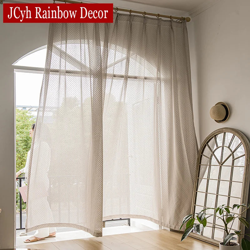 Voilage style japonais aspect lin motifs courbes salon - vue 3 sur 11