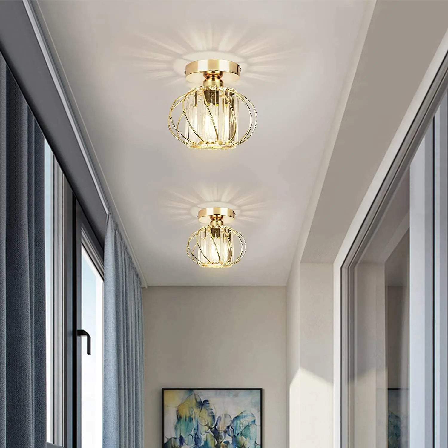 plafonnier moderne en cristal avec éclairage industriel led - vue 4 sur 8