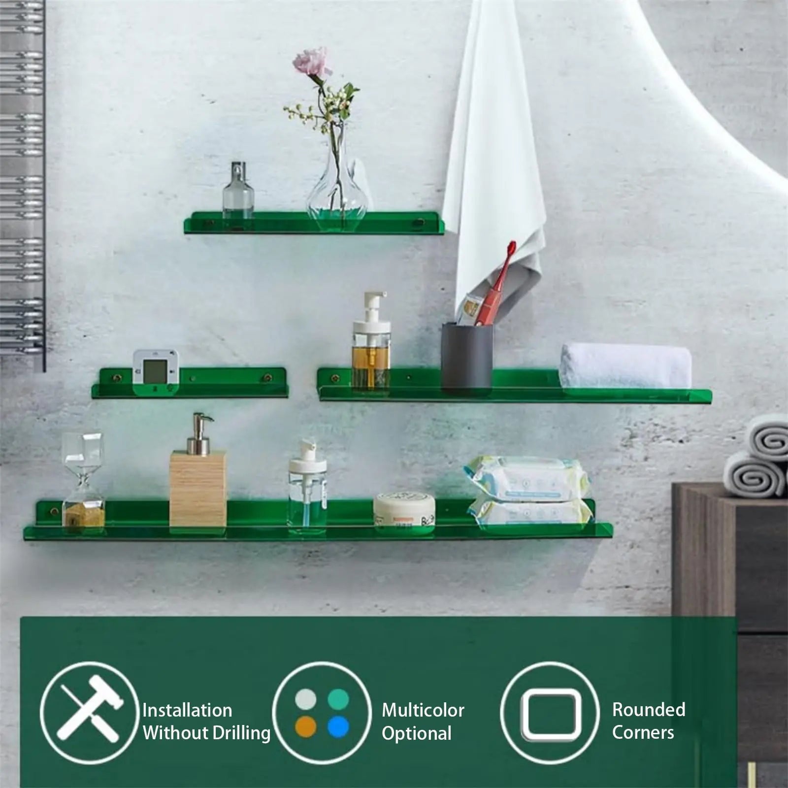Acrylic Shelf for Wall Storage,Floating Bookshelves,Display Shelf Organizer for Bathroom,Bedroom,Living Room,Kitchen,Room Decor - vue 6 sur 47