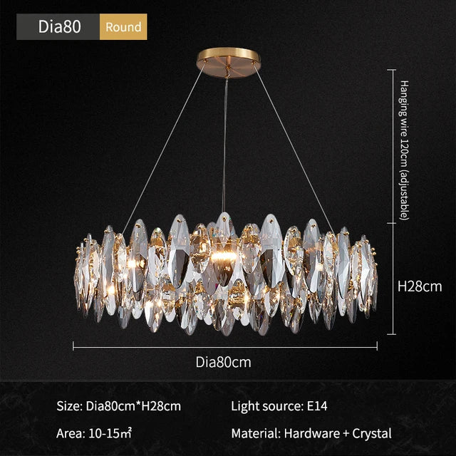 lustre moderne en cristal avec led et suspensions ronds - vue 10 sur 12
