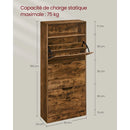 Shoe Cabinet with 3 Hinged Doors, Open Compartment, Adjustable Divider, 14 to 18 Pairs, 24 x 60 x 139 cm, Brown