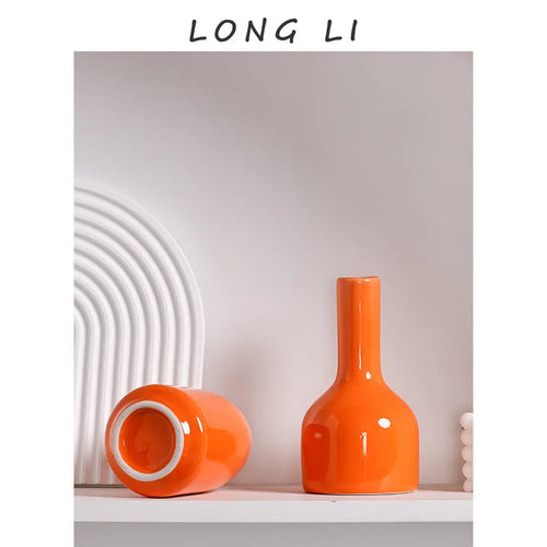 Modern Ceramic Vase with Minimalist Design, Dried Flower Vase, New Chinese Style Ceramic Vase, Luxury Home Decor Orange Ceramic - vue 4 sur 10