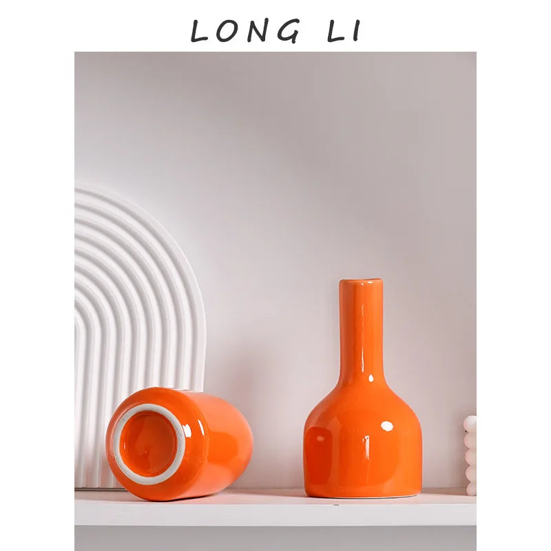 Modern Ceramic Vase with Minimalist Design, Dried Flower Vase, New Chinese Style Ceramic Vase, Luxury Home Decor Orange Ceramic - vue 3 sur 10