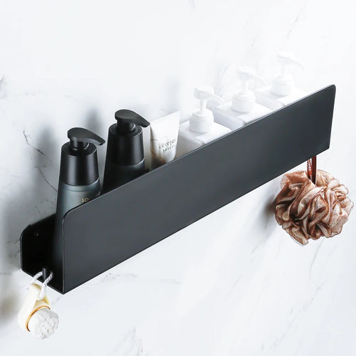 etagère de rangement murale avec crochets en aluminium pour douche et cuisine - vue 3 sur 15