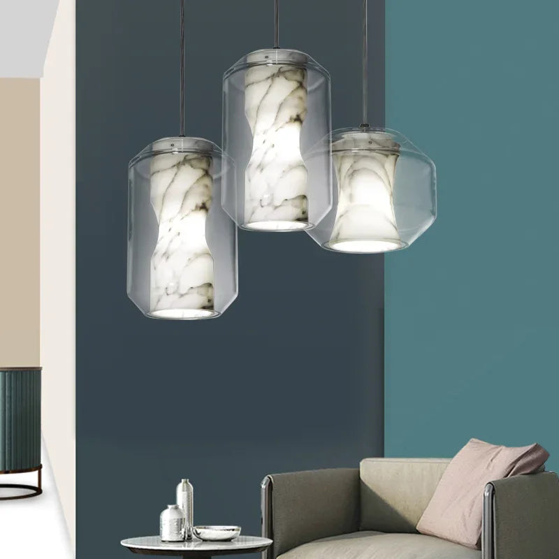 lustre en verre naturel design nordique pour décoration intérieure - vue 6 sur 8