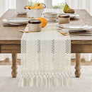 Chemin de table macramé bohème ivoire tissé franges