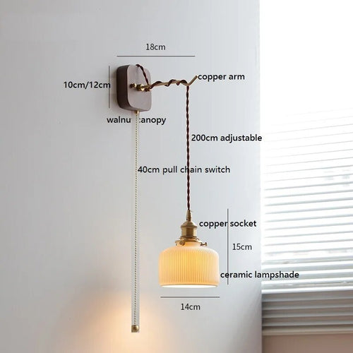 applique murale led noyer cuivre moderne baguette plug-in - vue 12 sur 23