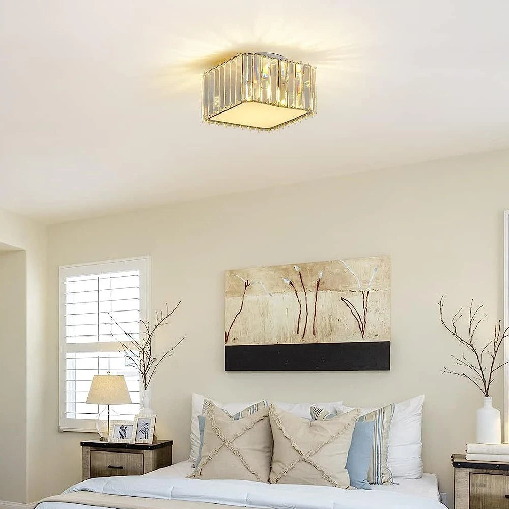 lustre carré en cristal led luxe décoration intérieure moderne - vue 3 sur 6