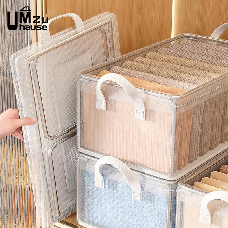 lot de 2 paniers transparents avec cadre en métal pour rangement polyvalent - vue 5 sur 7