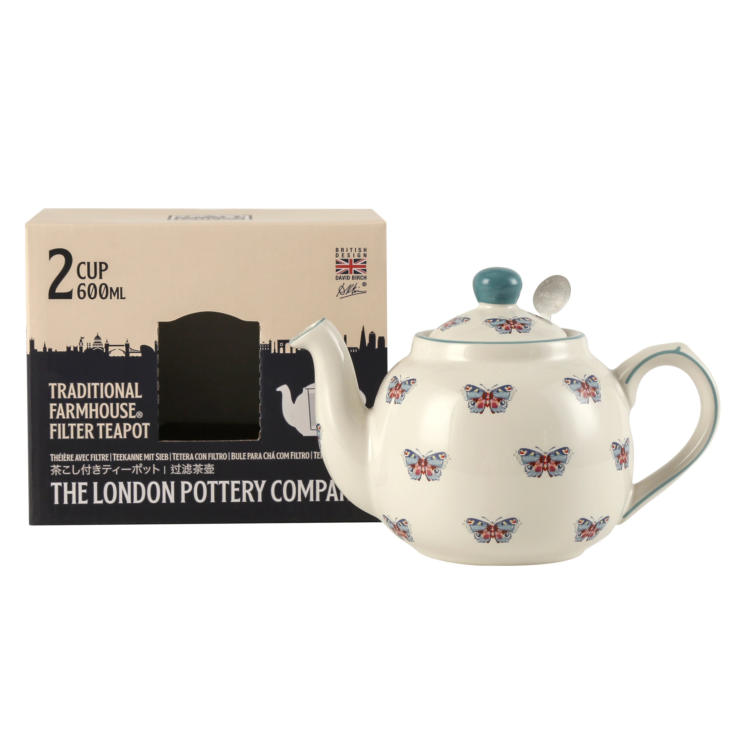 Theiere ceramique london pottery motifs animaux papillon infuseur - vue 2 sur 5