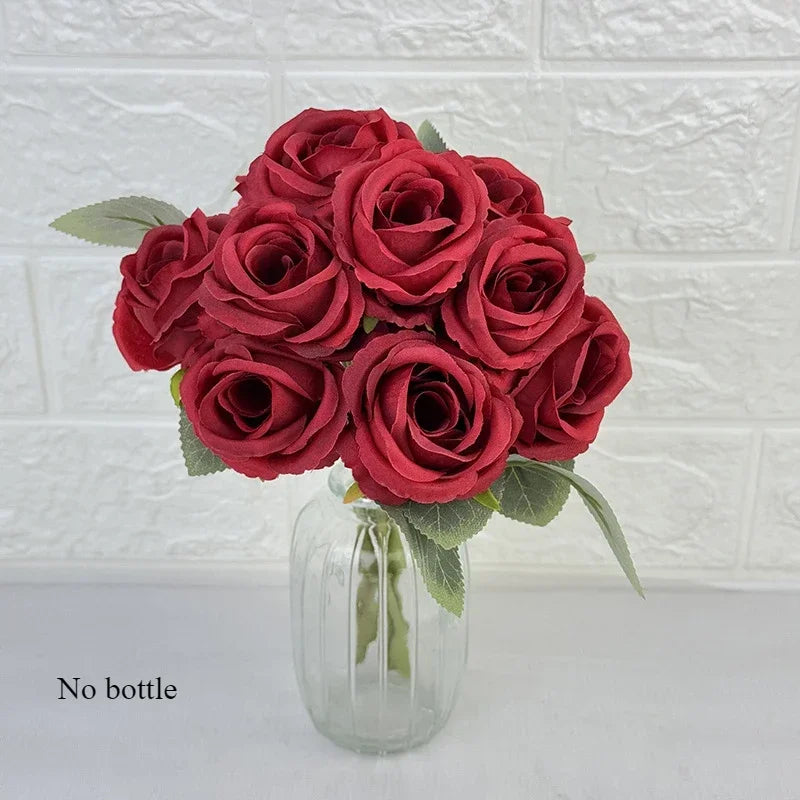 bouquet de 10 roses artificielles en soie décoratives pour événements - vue 11 sur 14