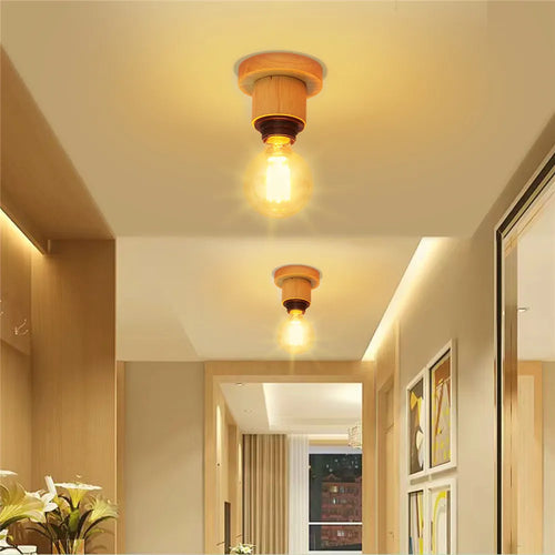 Plafonnier Led nordique bois salon lampe décor - vue 2 sur 6