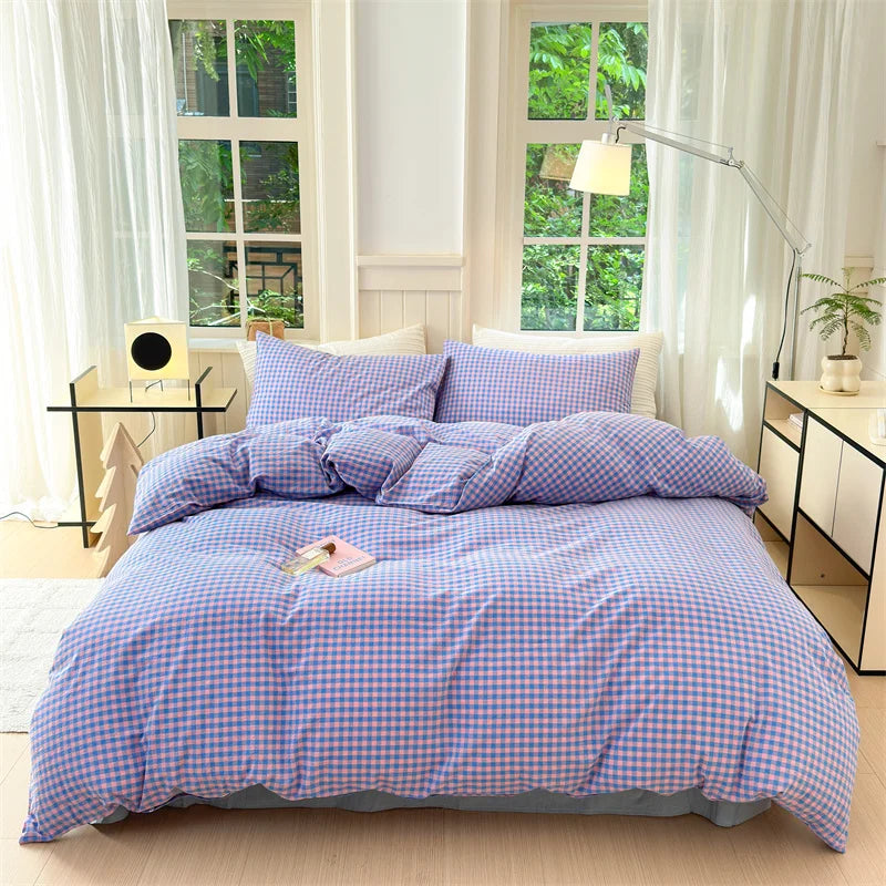 housse de couette en coton lavée à carreaux douce et confortable