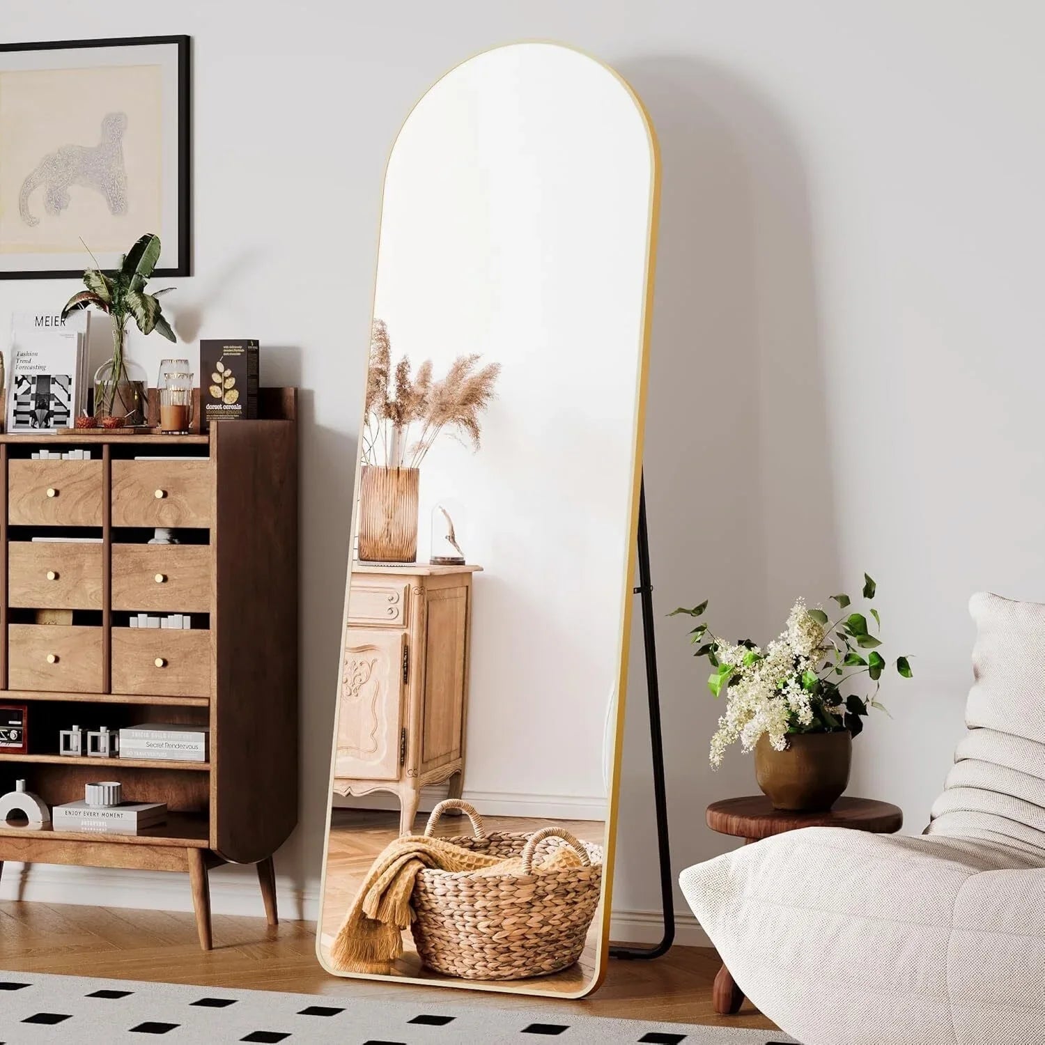 Full Length Mirror 162x53cm Full Body Mirror Rectangle Free Standing Wall Mounted Leaning Hanging Floor Mirrors, Black/Gold - vue 6 sur 12