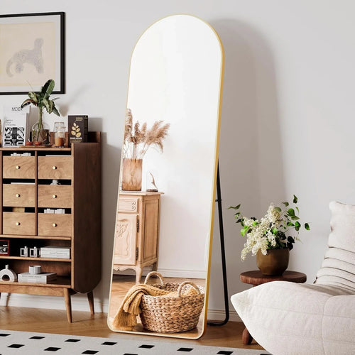 Full Length Mirror 162x53cm Full Body Mirror Rectangle Free Standing Wall Mounted Leaning Hanging Floor Mirrors, Black/Gold - vue 7 sur 12