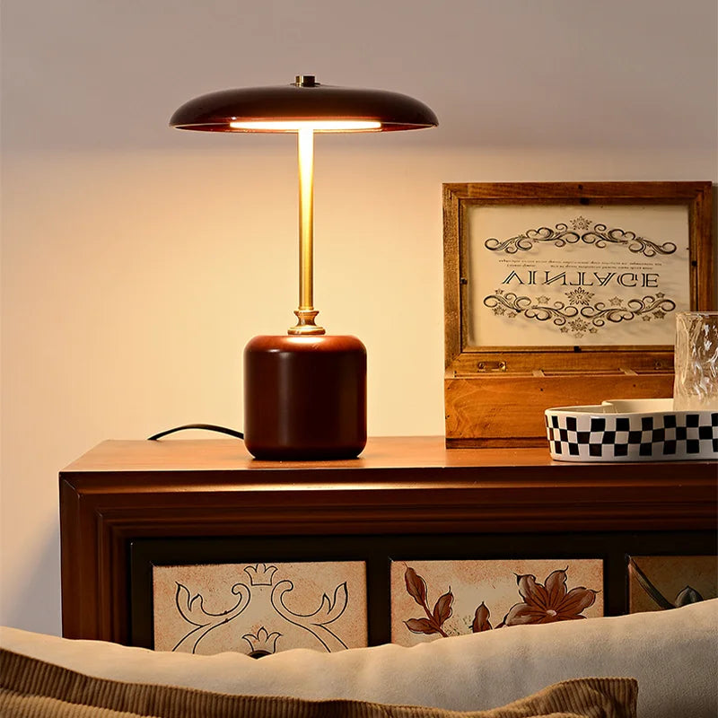 lampe à poser rétro en verre bois et cuivre design artistique - vue 5 sur 8